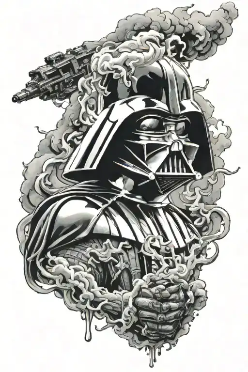 darth vader with smoke coming tattoo design idea