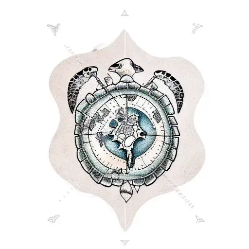 treasure map with sea turtle and mermaid tattoo design idea