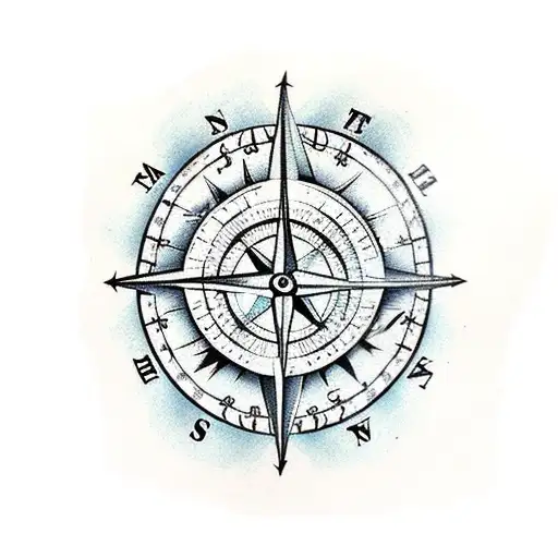 map and compass with mermaid and sea turtle tattoo design idea