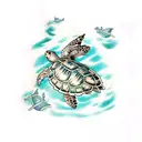 treasure map with sea turtle and mermaid tattoo design idea