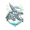 treasure map with sea turtle and mermaid tattoo design idea