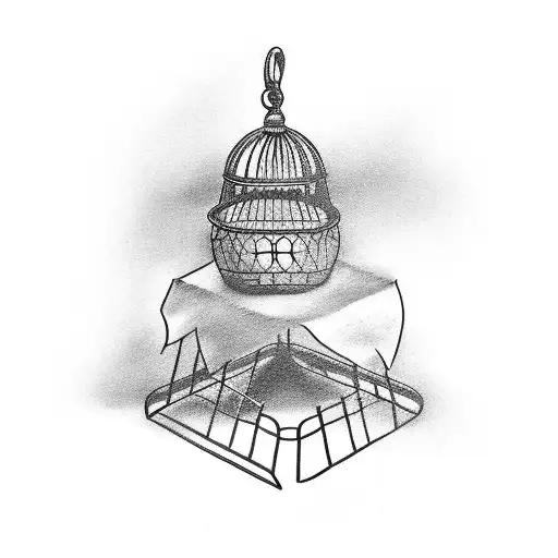 Sad canary in a cage with a key tattoo design idea
