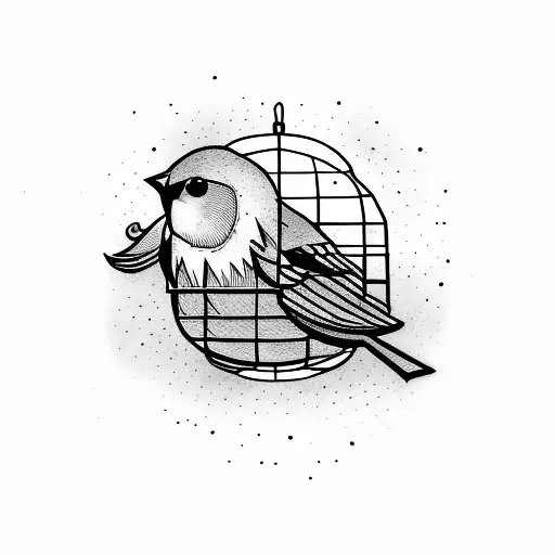 Sad canary in a cage with a key tattoo design idea