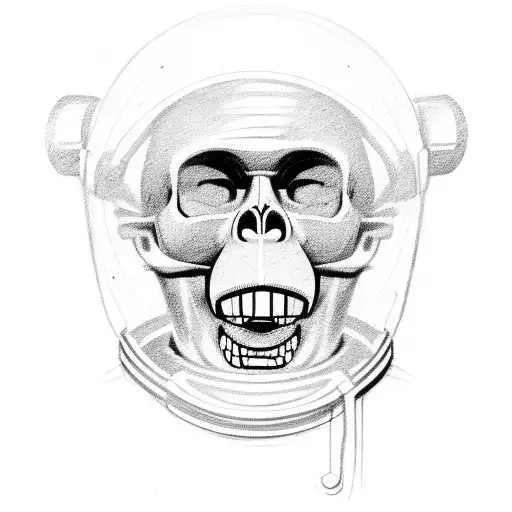 four way face cross section of a monkey, skull, philosopher statue, and human in a modern space helmet tattoo design idea