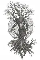 viking and dead tree tattoo design idea