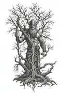 viking and dead tree tattoo design idea