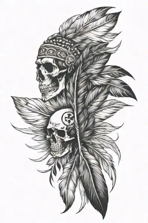 indian feathers with skulls tattoo design idea