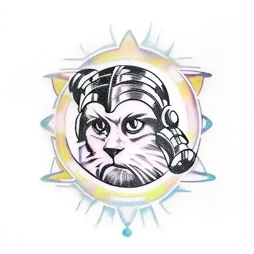 Star Wars themed traditional sleeve with Princess Leia as a calico cat tattoo design idea