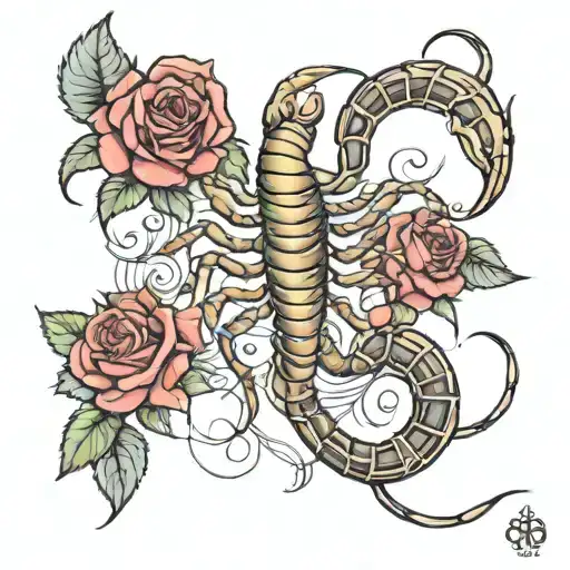 scorpion and roses intertwined tattoo design idea