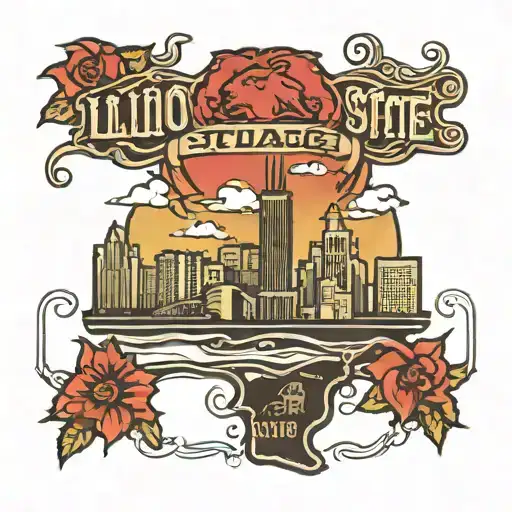 Illinois state with Chicago skyline tattoo design idea