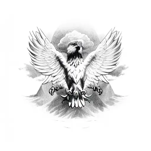 A powerful eagle breaking chains with its wings, symbolizing freedom and perseverance tattoo design idea