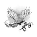 A powerful eagle breaking chains with its wings, symbolizing freedom and perseverance tattoo design idea