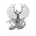 A powerful eagle breaking chains with its wings, symbolizing freedom and perseverance tattoo design idea