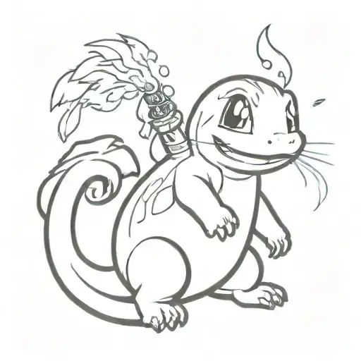 Charmander, who lights a cigarette from his tail tattoo design idea