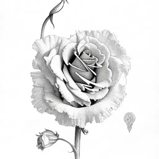 carnation, violet, hawthorn and lilly of the valley, and rose boquet tattoo design idea