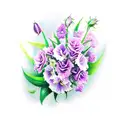 carnation, violet, hawthorn and lilly of the valley, and rose boquet tattoo design idea