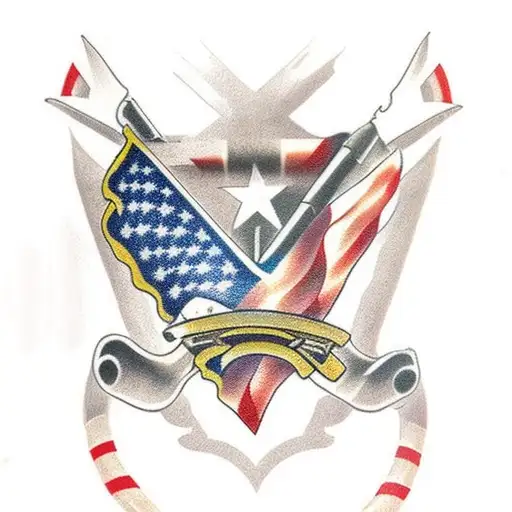 American flag wrapped around Combat Knife tattoo design idea