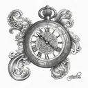 A tattoo design combining the initial 'D' with a vintage pocket watch set to the date 09/10/2008, representing the timeless nature of romance. tattoo design idea