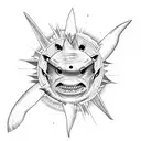 shark sun set tattoo design idea