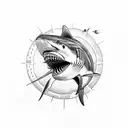 shark sun set tattoo design idea