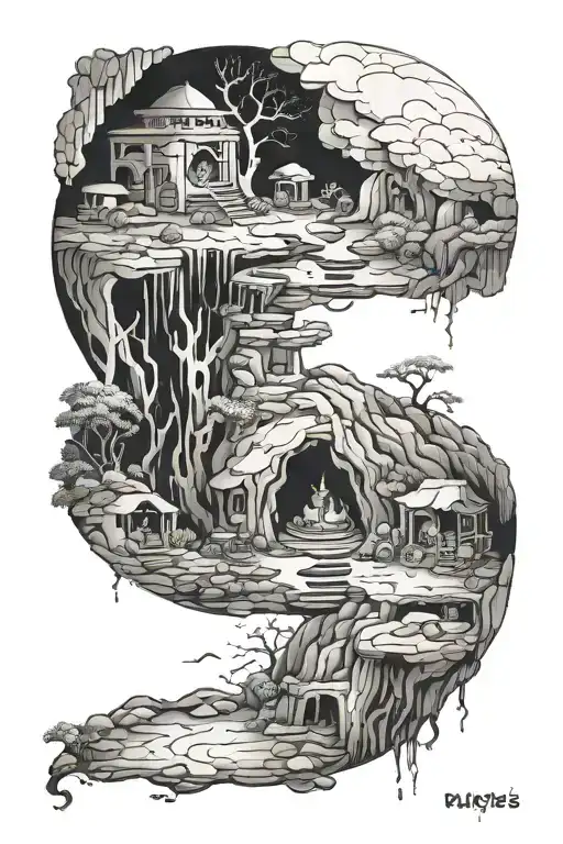 Plato's cave surrounded tattoo design idea