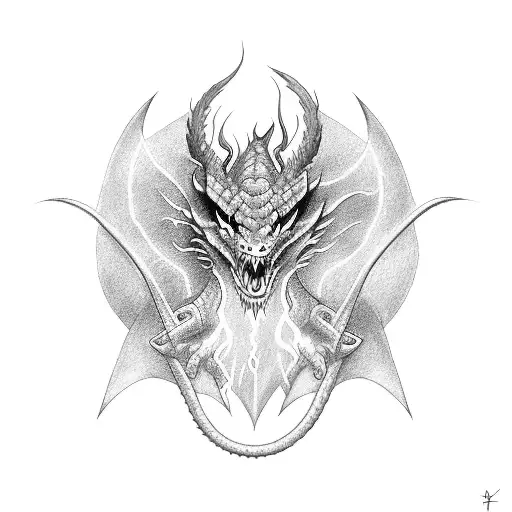 Dragon with lightning bolt eyes tattoo design idea