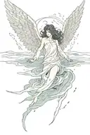 fallen angel emerging from a serene ocean tattoo design idea