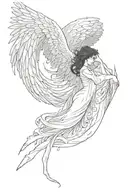 fallen angel emerging from a serene ocean tattoo design idea