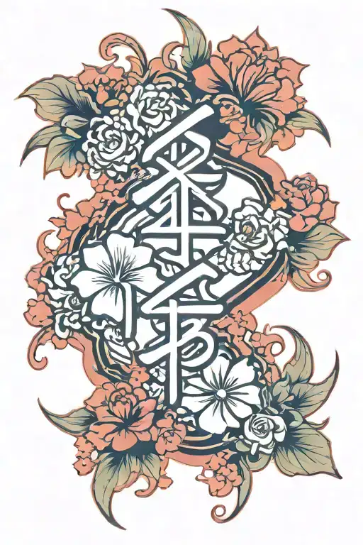Kaizen in kanji symbol with flowers tattoo design idea