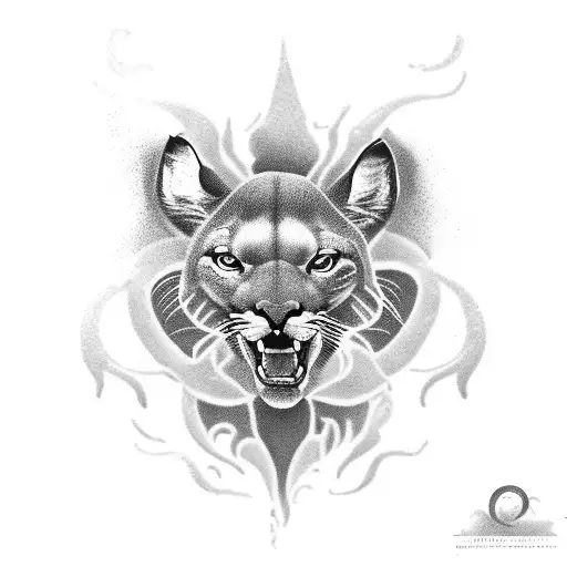 A majestic puma leaping through a stormy sea on a boat tattoo design idea