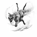 A majestic puma leaping through a stormy sea on a boat tattoo design idea