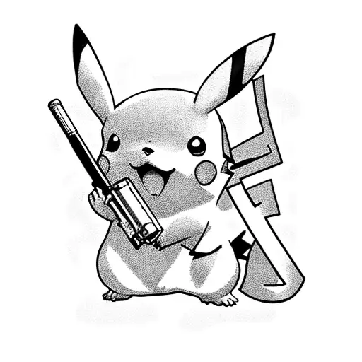 pikachu holding a gun tattoo design idea