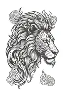 Lion head and water and fire surrounded tattoo design idea