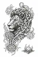 Lion head and water and fire surrounded tattoo design idea