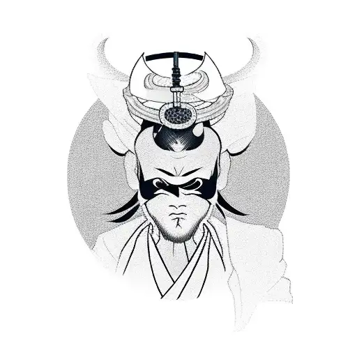A silhouette of a student wearing a kimono and holding a katana, with a hannya mask reflected in their shadow tattoo design idea