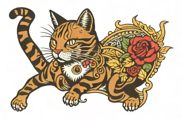 old school style cat tattoo design idea