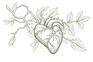 Fig tree branch wrapped around an anatomically correct heart tattoo design idea