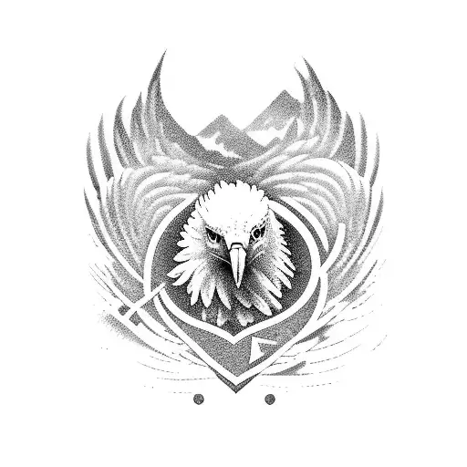 A majestic eagle soaring above a medieval castle tattoo design idea
