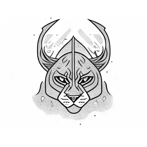 dagger stabbing through panther's head, vintage american old school black colour design tattoo design idea