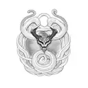 A sahmaran myth emerging from a snake, wrapping around your chest and shoulder tattoo design idea
