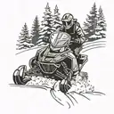 Snowmobile racing through a snowy forest saying lez ride tattoo design idea
