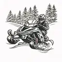 Snowmobile racing through a snowy forest saying lez ride tattoo design idea