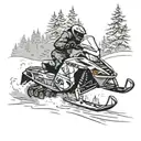 Snowmobile racing through a snowy forest saying lez ride tattoo design idea