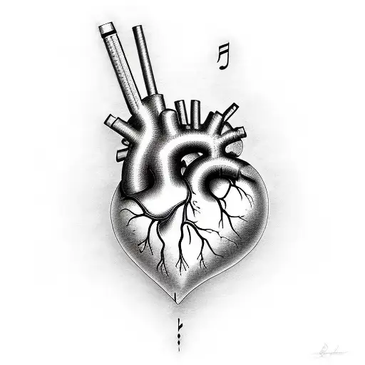 heart rhythm with music notss tattoo design idea