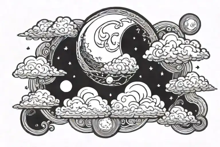 clouds and moon surrounded tattoo design idea