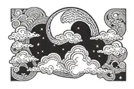 clouds and moon surrounded tattoo design idea