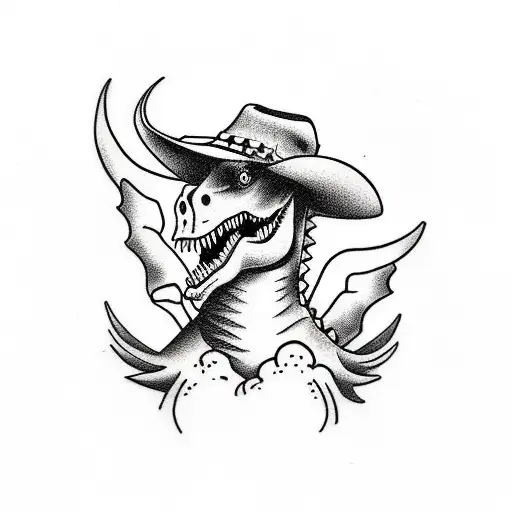 dinosaur with cowboy hat tattoo design idea