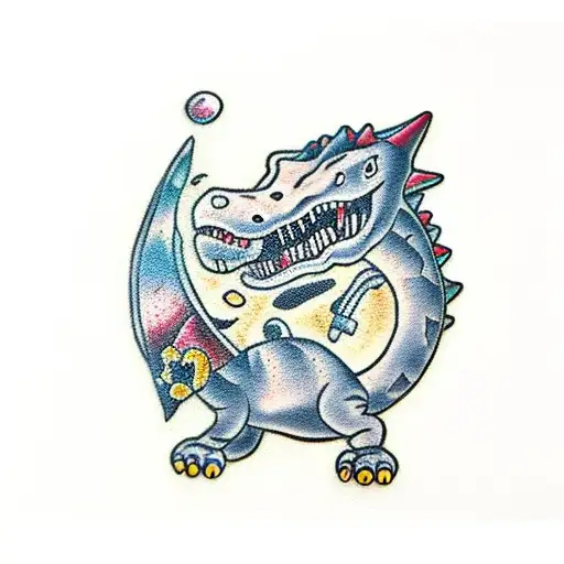 cute dinosaur with cowboy hat tattoo design idea