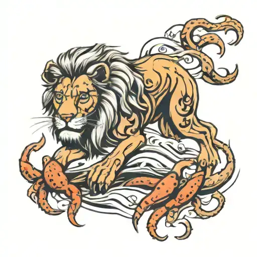 lion with crab tattoo design idea
