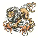 lion with crab tattoo design idea